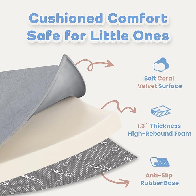1.3" Thick Baby Floor Play Mat 39x59, Basic Padded Foam Mat for Tummy Time Crawling, Non Slip Cushioned for Babies Toddlers Infants Kids (Light Grey)