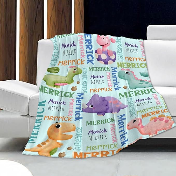 Dinosaur Lover Personalized Blanket with Custom Baby Dinosaur Custom Name Flannel Blanket Soft Throw Meaningful Gift for Toddlers Girls Boys Kids Pets 60 * 50" M for Teen