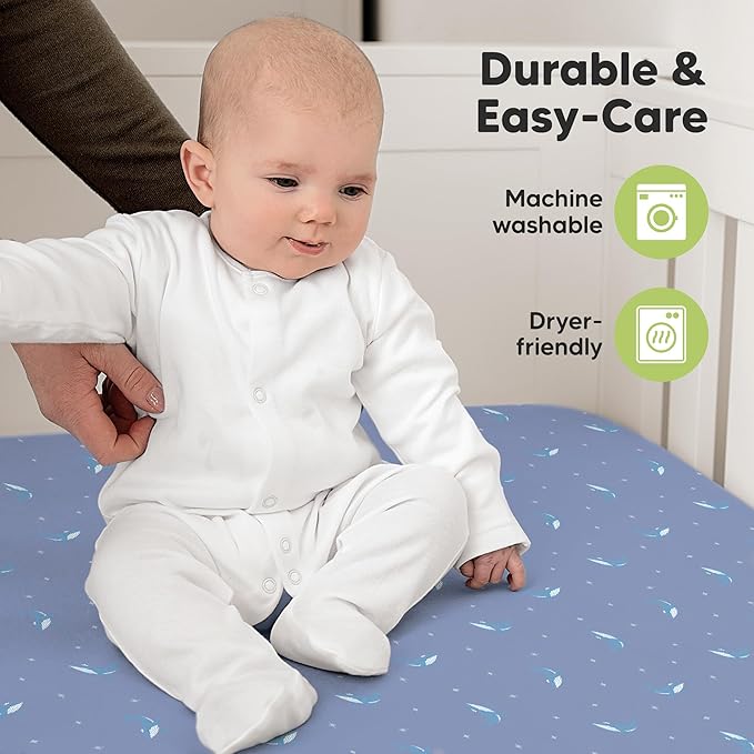 KeaBabies 2-Pack Organic Crib Sheets for Boys, Girls - 52x28 Fitted Crib Mattress Sheet Neutral, Breathable Jersey Cotton Cover for Baby Bed, Toddler Mattress, Soft & Cute Prints (Marine Muse)
