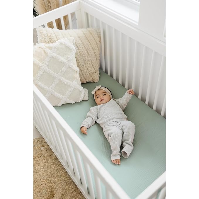 Konssy Muslin Crib Sheets for Boys, Soft Cotton Neutral Baby Sheets for Standard Crib Mattress 2 Pack, 52"x28" (Leaf,Green)