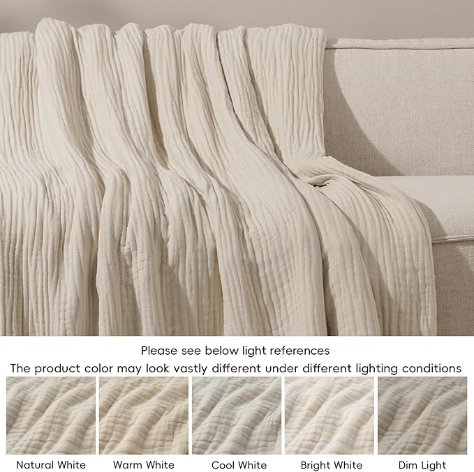 PHF Cooling Muslin Blanket King Size 104"x80", 6-Layer Lightweight Gauze Blanket Made from 35% Rayon Derived from Bamboo & 65% Cotton, Breathable & Ultra Soft Cozy, Aesthetic Home Decor, French Oak