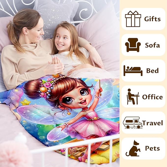 Girls Fairy Throw Blankets, Fairy Blanket Gift for Kids Teens 50x60 Inches Lightweight Warm Cute Decor Throw for Sofa Couch Living Room Bed