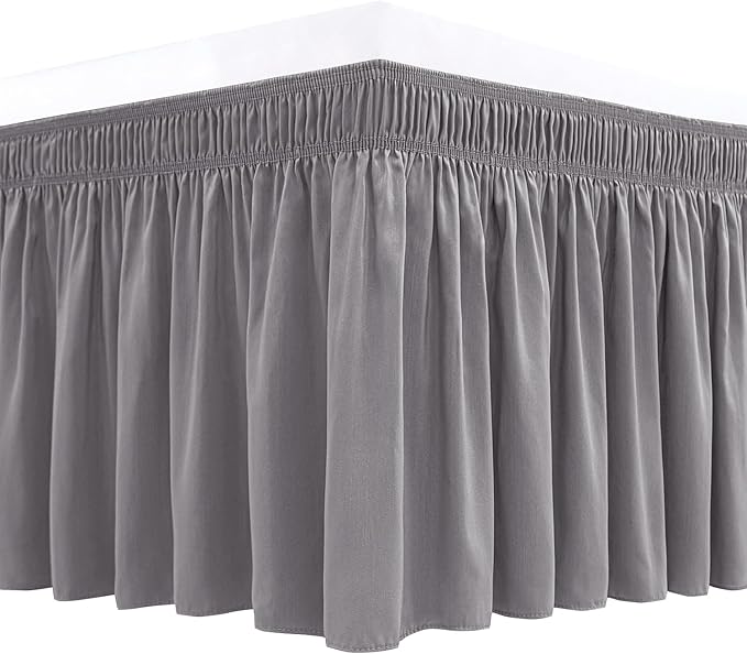 Biscaynebay Wrap Around Bed Skirts for Queen Beds 22" Long Drop, Silver Grey Adjustable Elastic Dust Ruffles Easy Fit Wrinkle Resistant Silky Luxurious Fabric Machine Washable