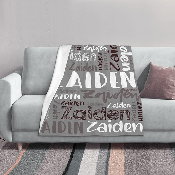 Dr.TOUGH Personalized Blankets with Name Customized Baby Blankets for Girls Boys Adults Monogrammed Blankets and Throws Christmas Birthday Mothers Fathers Valentines Day Gift (Grey,60''×80'')