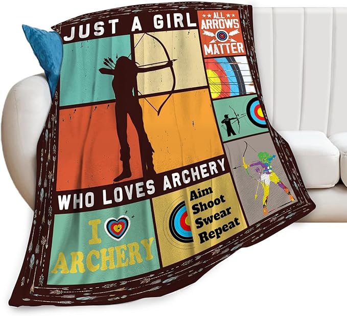 Archery Blanket Just a Girl Loves Archery Throw Blankets for Kids Teens Adults Warm Soft Lightweight Plush Sports Archery Target Print Fleece Flannel Throws Bedding Gifts for Girls 80"x60"
