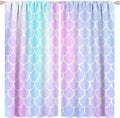 Fantasy Mermaid Curtain Rainbow Mermaid Scales Purple Pink Blue Ocean Theme Dream Blackout Window Treatment for Kids Boys Girls Bedroom Nursery Room Decor Rod Pocket Window Drapes 84x84in