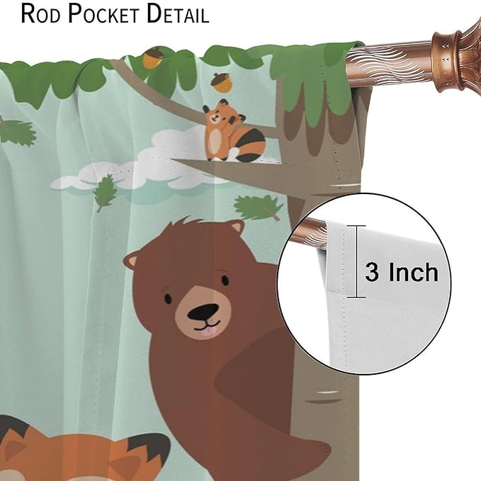 Forest Animals Curtains Colorful Forest Cartoon Cute Fox Bear Giraffe for Kids Boys Girls Nursery Bedroom Living Room Blackout Rod Pocket Decoration Window Drapes 2 Panels W21xL45in