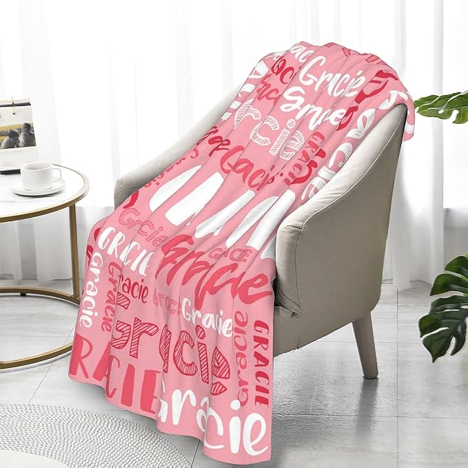 Dr.TOUGH Personalized Blankets with Name Customized Baby Blankets for Girls Boys Adults Monogrammed Blankets and Throws Christmas Birthday Mothers Fathers Valentines Day Gift (Light Pink, 40''×50'')