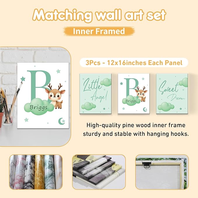 Personalized Crib Bedding Set, 5 Pcs Custom Nursery Bedding Sets with Name, Infant Bedding Set for Baby Girl Boy, Green Deer Double Layer Baby Crib Set, Toddlers Babies Kids Customized Gifts