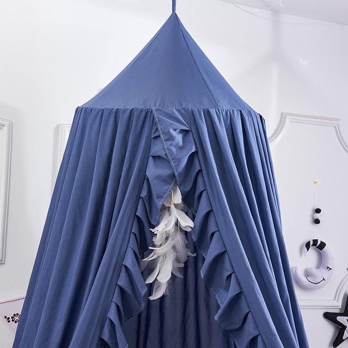 Bed Canopy, Kids Bed Canopies with Lace Bed Room Decor Hanging House Castle Reading Nook Dream Canopy for Girls Princess, Full Queen Size(Navy Blue)