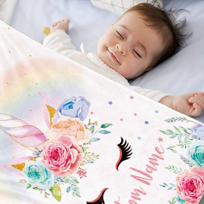 Custom Horse Blanket with Name for Girl, Personalized Name Blanket for Kids, Soft Flannel Pink Toddler Blanket Customized Gift for Birthday Christmas Baby Shower Children Day 40x50in