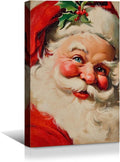 YONICA Christmas Canvas Wall Art Classic Santa 18x24 Inch Traditional Oil Painting Portrait - Large Framed Gallery Wrapped Living Room Art