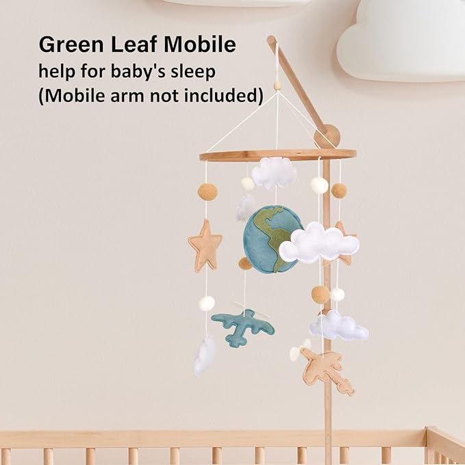 Airplane Baby Crib Mobile, Plane Mobile for Crib, Travel Nursery Decor for Boys, Neutral Vintage Baby Shower Gift, with Clouds, Stars & Globe