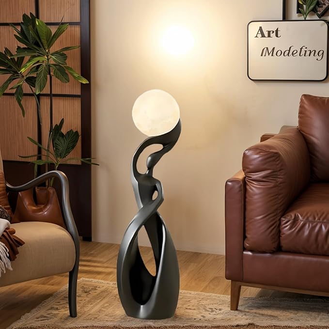 Bofea-Modern Minimalist Floor Lamp, Black for Living Room, Creative Nordic Bedside Bedroom with 3D Moon Tall Lights, Art Decoration for Girls Room, Dresser, Office