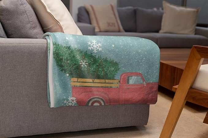 Plush Christmas Blanket Cozy Fall Throw Blanket Custom Winter Blankets Red Truck Christmas Throws Santa Sofa Bed Throw Customized Soft Christmas (Sherpa 50x60)