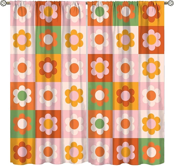 70s Flowers Curtains,Vintage Cute Colorful Abstract Floral for Girls Kids Bedroom Bathroom Curtains Window,Trendy Groovy Funky Novelty Home Window Treatments Drapes 42"" W X 54"" L, Style-5
