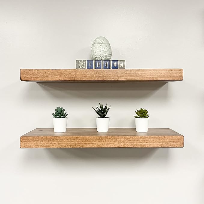 AUDRIELLE URBANDI, Rustic Floating Shelves, Set of 2, Hidden Bracket, Solid Wood, Heavy Duty, Wall Mounted Shelves, (Brown, 24Wx6D)