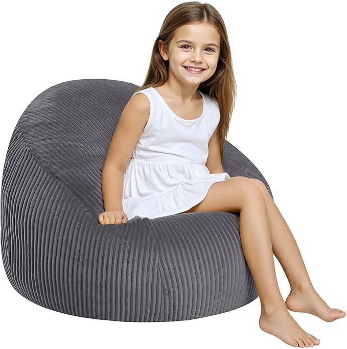 COMAX Bean Bag Chairs for Kids, Toddler BeanBag Sofa with Filler Bean Couch Stuffed for Boys and Girls, Lazy Floor Chair for Playroom, Nursery Room, Dark Grey