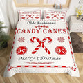 jejeloiu Christmas Bedding Set for Kids Boys Girls Christmas Quote Comforter Cover Set Full Size Candy Canes Print Duvet Cover Bedroom Decor Xmas White Bedspread Cover Bedding Collection 3Pcs