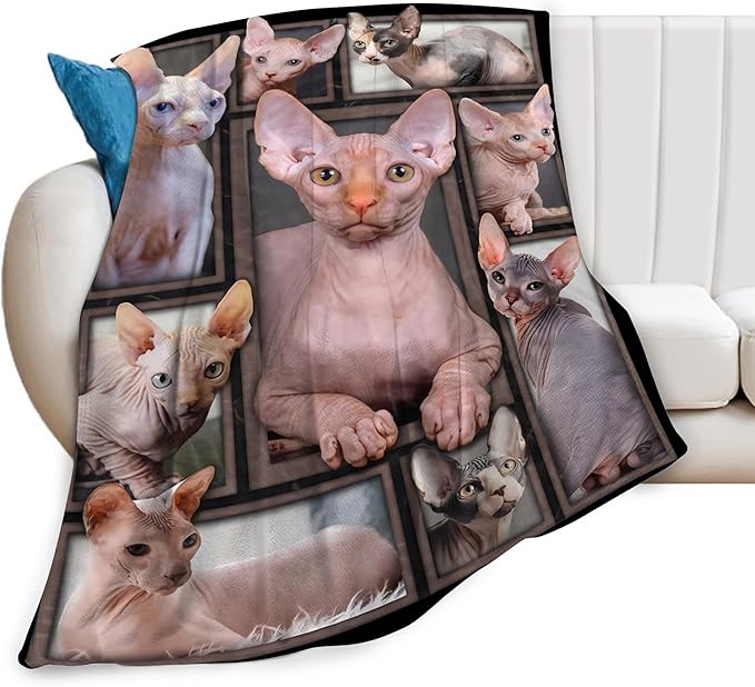 Sphynx Cat Gifts & Decor - Cute Throw Blanket for Girls, Women, Kids & Adults - Soft, Warm, Cozy Fleece Blanket for Couch, Sofa, Bed - 80"x60"