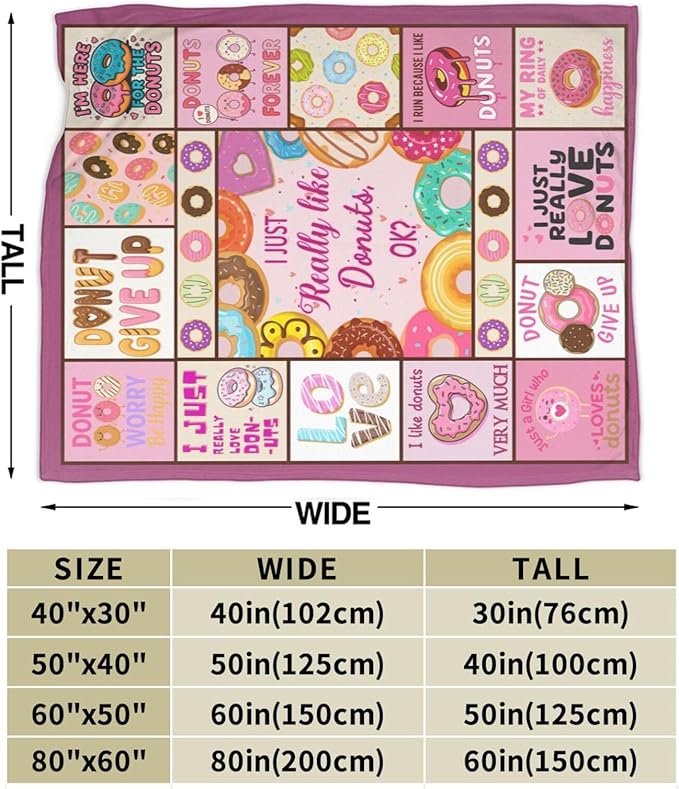 Pink Donut Fleece Blanket Dessert Throw Blankets for Girls Boys Super Soft Warm Flannel Cute Food Throws Gifts for Men Women Cozy Fuzzy Plush Stuffed Couch Bed Bedding Decor 80"x60"