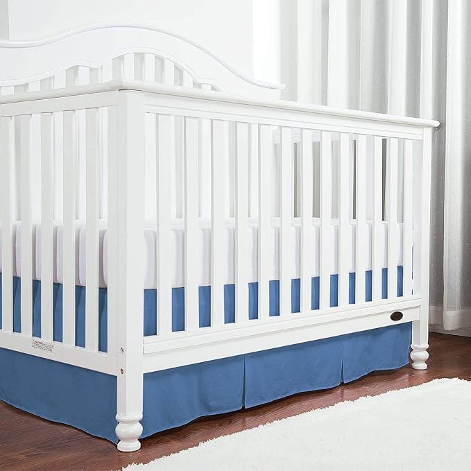 Box Pleated Crib Bed Skirt Premium 100% Cotton 800 Thread Count Nursery Crib Toddler Bedding Crib Bedskirt for Baby Boys or Baby Girls, (28" x 52") + 14" Drop Lenght - Medium Blue Solid