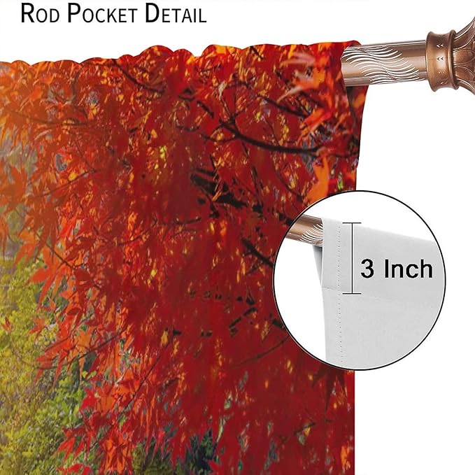 Forest Waterfall Blackout Windows Curtains, Autumn Red Green Maple Leaves Jungle Rainforest Natural Scenery Landscape Curtains, for Living Room Bedroom 42x54in 2 Panels