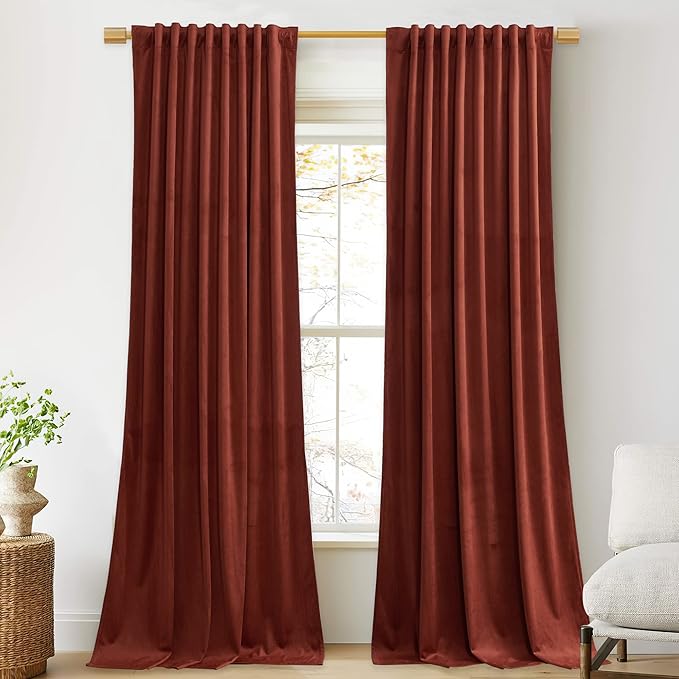 StangH Rust Velvet Curtains 90 inches Long - Theater Curtains Bedroom Blackout Window Covering Privacy Thermal Insulated Drapes for Media Cafe, W52 x L90, 2 Panels