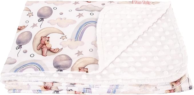 Top Tots Deluxe Minky Baby Blanket - Moon Bears, 40 x 29 Inch White