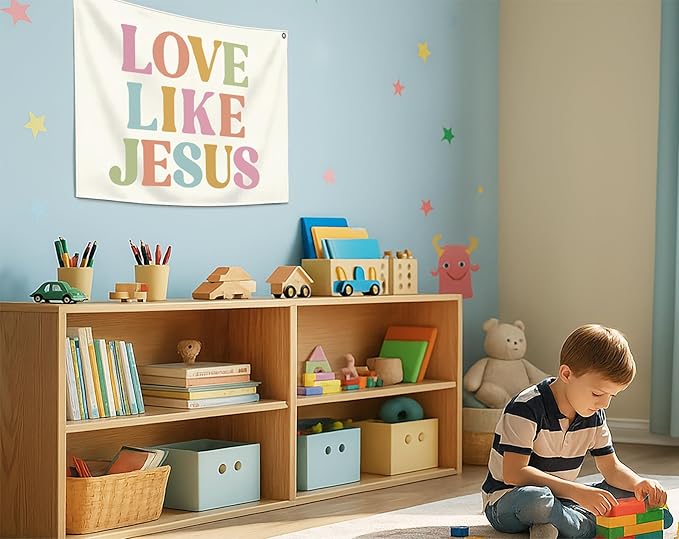 Christian Bible Verse Scripture Rectangular Banner Flag Wall Decor Gift for Baby Boy Girl Kids,Nursery Above Crib Bedroom Reading Room Decor-Love like Jesus-Baby Present Shower,Birthday Christmas Gift