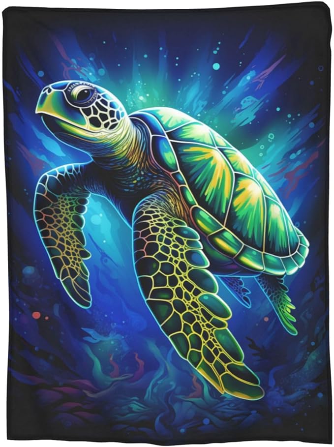 Sea Turtle Blue Blanket Turtles Shell Waves Flannel Throw Blankets for Home Decor Couch Bed Sofa Soft Fuzzy Lightweight Gifts for Kids Adults 80x60 Inches
