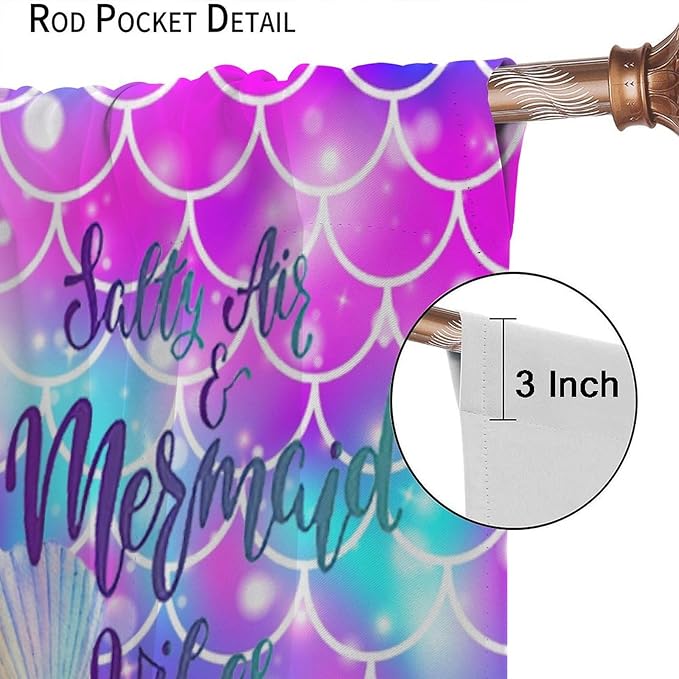 Dream Mermaid Curtains for Kids Boys Girls Ocean Theme Colorful Rainbow Fish Tail Blackout Window Treatment for Bedroom Nursery Room Decor Window Drapes 42" W X 54" L