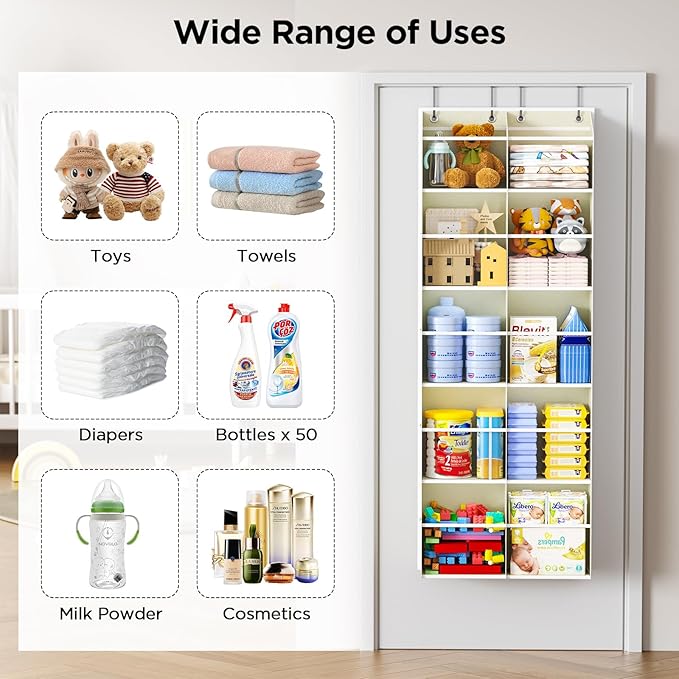 PureSpace 5-Tier Over The Door Organizer with 10 Side Mesh Pockets & Clear Windows, 80 lb Weight Capacity Hanging Storage for Bathroom, Bedroom, Nursery, Kitchen, Organizer Toys (Beige Clear wind)