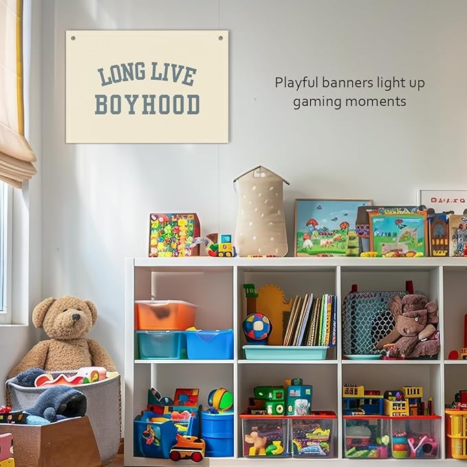 Long Live Boyhood Boys Room Decor - Linen Nursery Banner for Toddler Room Decoration, Farmhouse Kids Wall Hanging, Canvas Banner Flag for Baby Shower, Birthday Gift - A12