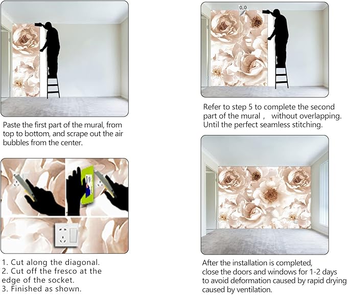 Floral wallpeper for Girls Bedroom Modern Flower Living Room Wall Mural - 160"x108"（Not Peel and Stick）