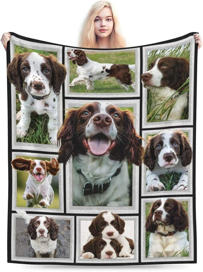 English Springer Spaniel Blanket Springer Spaniel Decor Throw Blanket Soft Flannel Fluffy Plush Fuzzy Fleece Stuff Blanket Gifts for Dog Lover Girl Kids Man Woman Boys Adults for Bed Sofa 40"X50"