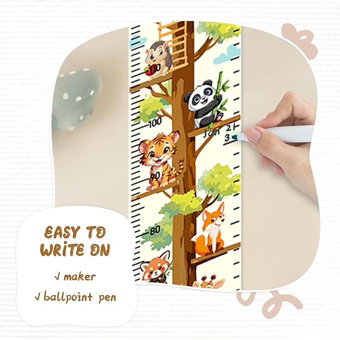 Personalized Name Height Chart for Kids, Kids Growth Chart for Wall, 59" X 7.9" Canvas Removable Height Chart Measuring Ruler for Kids & Baby(Painted Tree House）