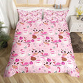 Manfei Christmas Duvet Cover Set Queen Size, Santa Claus and Reindeer Comforter Cover with 2 Pillowcases, New Year Pink Bedding Set 3pcs for Kids Girls Adult Lightweight Bedspread Cover,No Comforter
