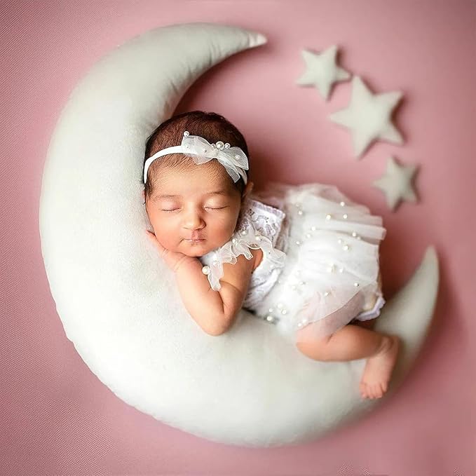 Newborn Lace Romper, 2 PCS Baby Girl Photography Props, Newborn Girl Photography Outfits with Flower Headband for Infants