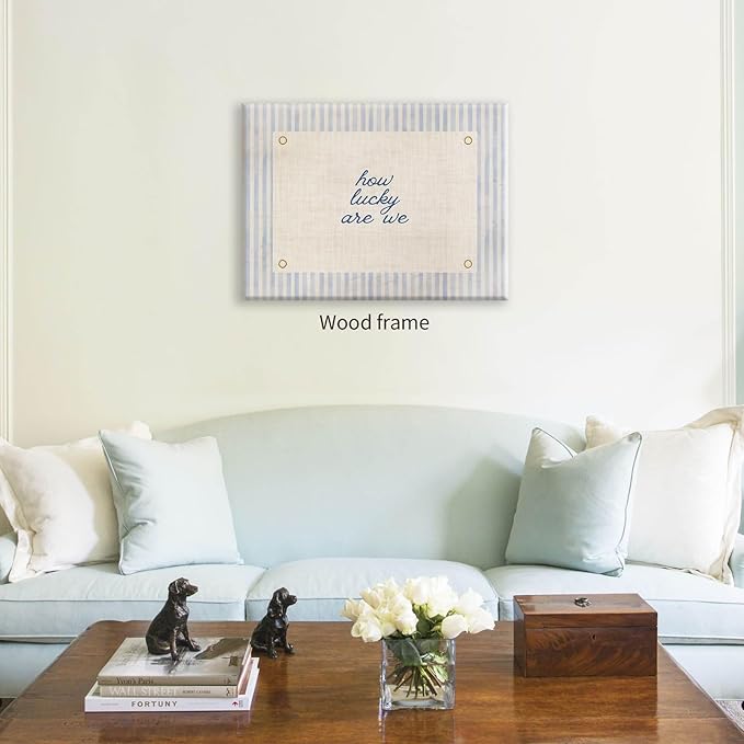 How Lucky Are We Quote Wall Art Navy Blue Positive Affirmations Poster 08x10 inch Framed Trendy Minimalist Aesthetic Canvas Prints for Dorm Bedroom Wall Decor