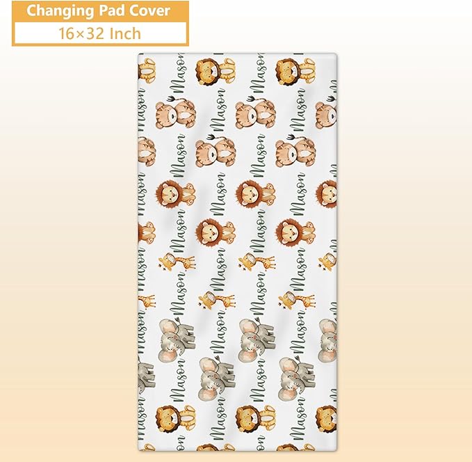 Personalized Baby Bedding Set, 5 Pcs Custom Name Baby Crib Sets, Safari Animal Crib Bedding Set for Baby Boys Girls, Double Layer Flannel Nursery Bedding Set, Toddlers Infants Customized Gifts