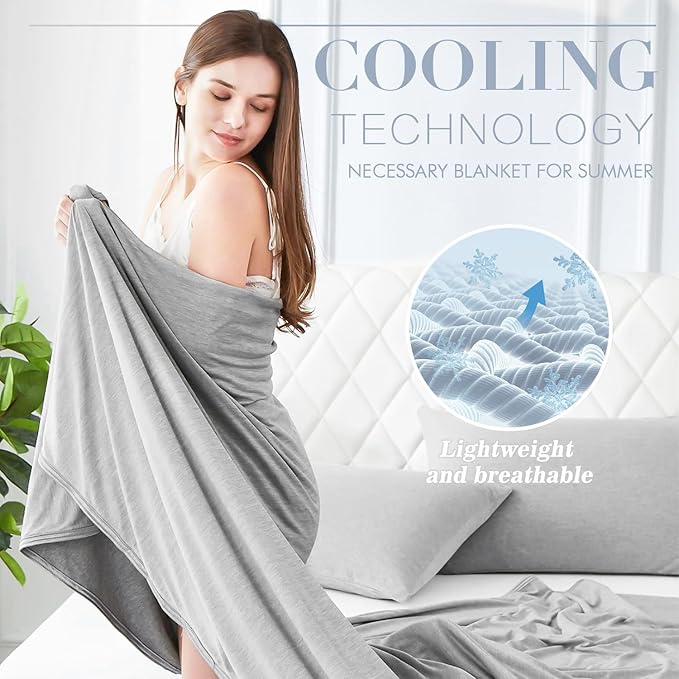 LUXEAR Cooling Blanket Twin Size, Japanese Q-Max>0.5 Arc-Chill Cooling Fiber Keep Adults/Children Cool All Night Cool Summer Blanket for Hot Sleepers Night Sweats 59 X 79in -Gray
