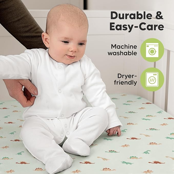 KeaBabies 2-Pack Organic Crib Sheets for Boys, Girls - 52x28 Fitted Crib Mattress Sheet Neutral, Breathable Jersey Cotton Cover for Baby Bed, Toddler Mattress, Soft & Cute Prints (Roarsome)