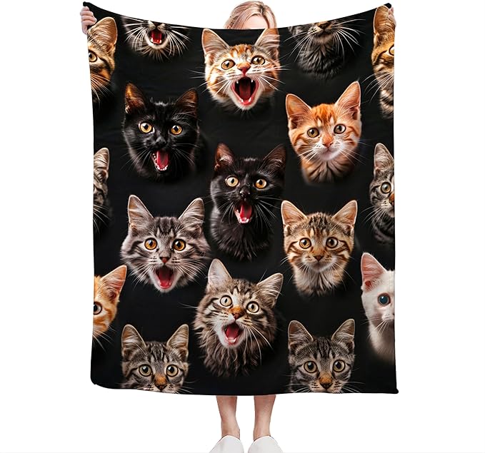 Funny Cats Throw Blanket - Soft, Warm, Cozy Fleece for Couch, Sofa, Bed - 50"x40" for Girls, Boys, Women, Men, Kids, Adults