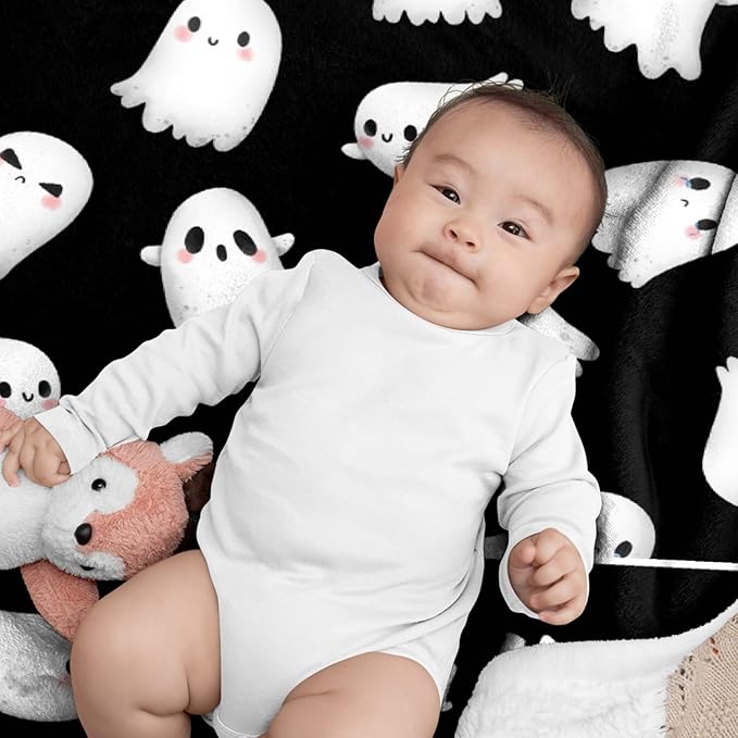 Custom Halloween Ghost Blanket | Personalized for Boys Girls | Plush Cozy Name Blanket | Halloween Decor Gifts | 90"x120"-Family's/King Size