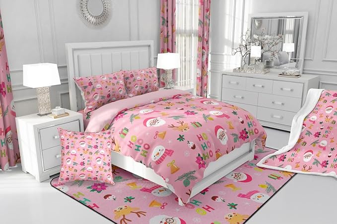 Feelyou Santa Claus Comforter Set Full Size Xmas Bedding Set for Kids Boys Girls Christmas Decor Duvet Quilt Happy New Year Bedroom Decor Microfiber 3 Pcs with 2 Pillow Cases