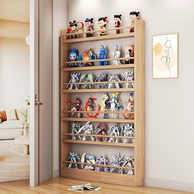 Behind The Door Bookshelf, 6-Tier Wooden Bookcases with Open Display Shelves, Behind The Door Storage Organizer for Toys and Books, Space-Saving Wall Mount Narrow Book Shelf