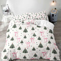 LUVIVIHOME 3PCS Pink Bow Christmas Tree Duvet Cover Full Bedding Set, White Duvet Cover, Teen Girls Bedding, Winter Holiday Christmas Comforter Cover, Coquette Room Decor Aesthetic, 2 Pillow Shams