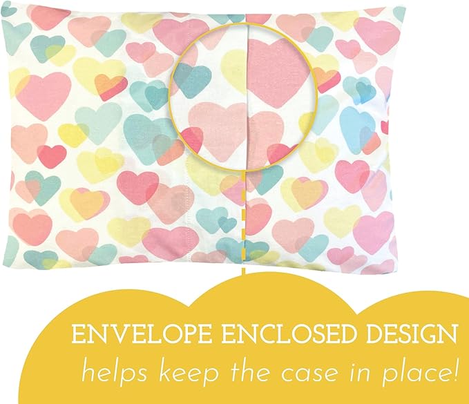 Little Sleepy Head Youth Pillow with Pillowcase 16x22, Soft Jumbo Toddler Pillows, Hypoallergenic Pillow Case - Best Kids Pillows for Sleeping, Perfect Kids Travel Pillows (Hearts)