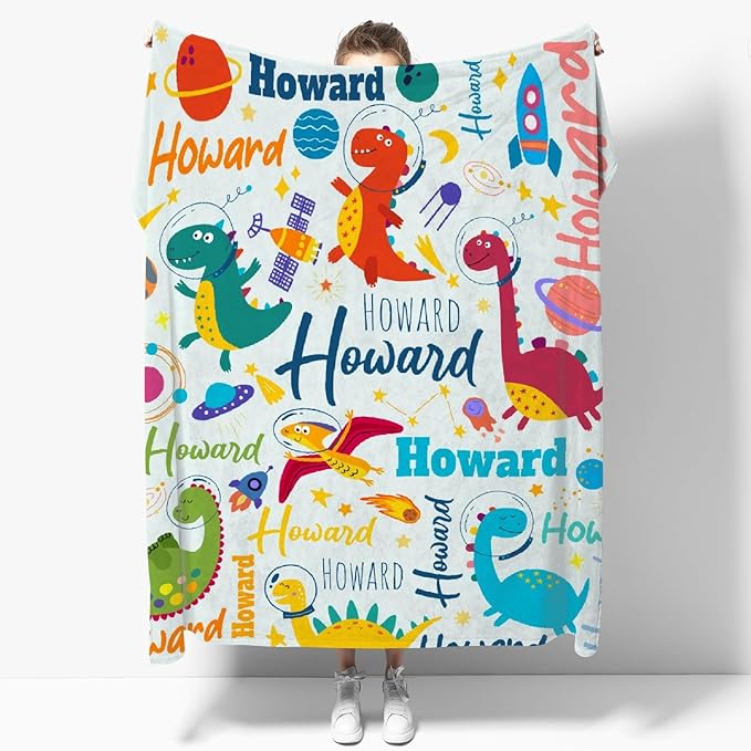 Dinosaur Lover Personalized Blanket with Custom Baby Dinosaur Custom Name Flannel Blanket Soft Throw Meaningful Gift for Toddlers Girls Boys Kids Pets 120 * 90" XL for Family